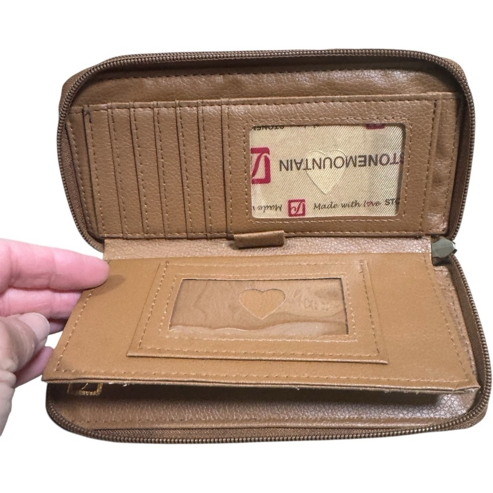 Stone Mountain Wallet & Checkbook Purse Bag Genuine Leather Tan 2 Piece Set - Picture 6 of 10